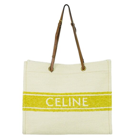 AUTHENTIC CELINE Cabas Horizontal Shoulder Tote Bag Ivory Yellow - Picture 1 of 10